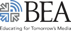 BEA logo with three arrows pointing together and soundwaves eminating from that point. Subtitle reads "Educating for Tomorrow's Media"
