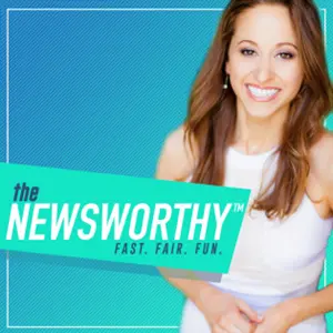 TheNewsWorthy300x300 - Official Libsyn Blog Cover art for Newsworthy feature podcast host Erica Mandy in a white dress with long brown hair